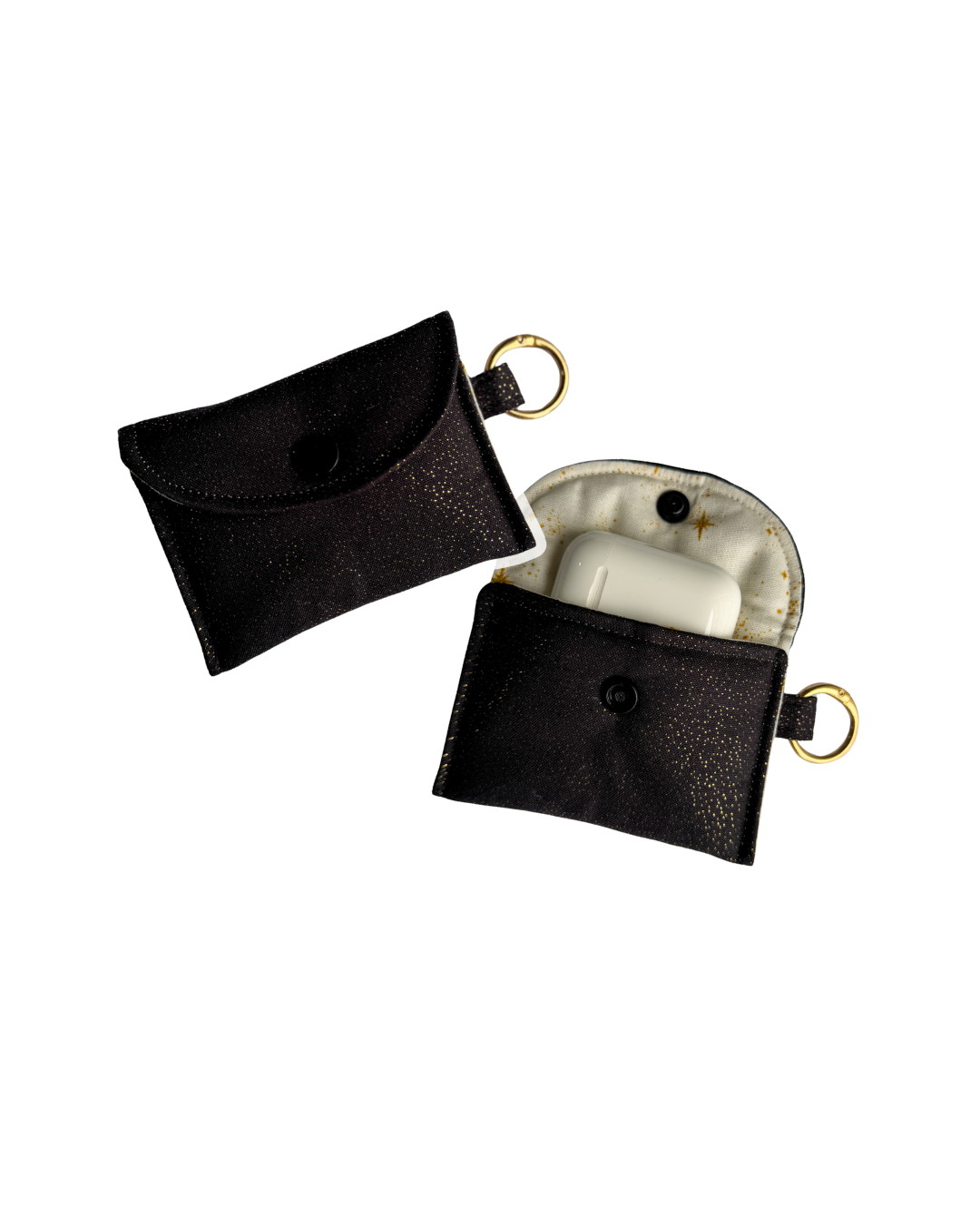 Mini Pouch Keychain/AirPods Case, Black & Gold Sparkle