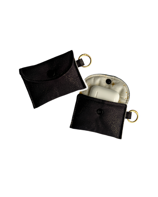 Mini Pouch Keychain/AirPods Case, Black & Gold Sparkle