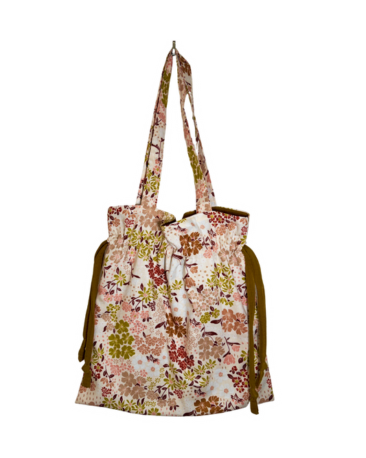 Cotton Floral Drawstring Tote Bag