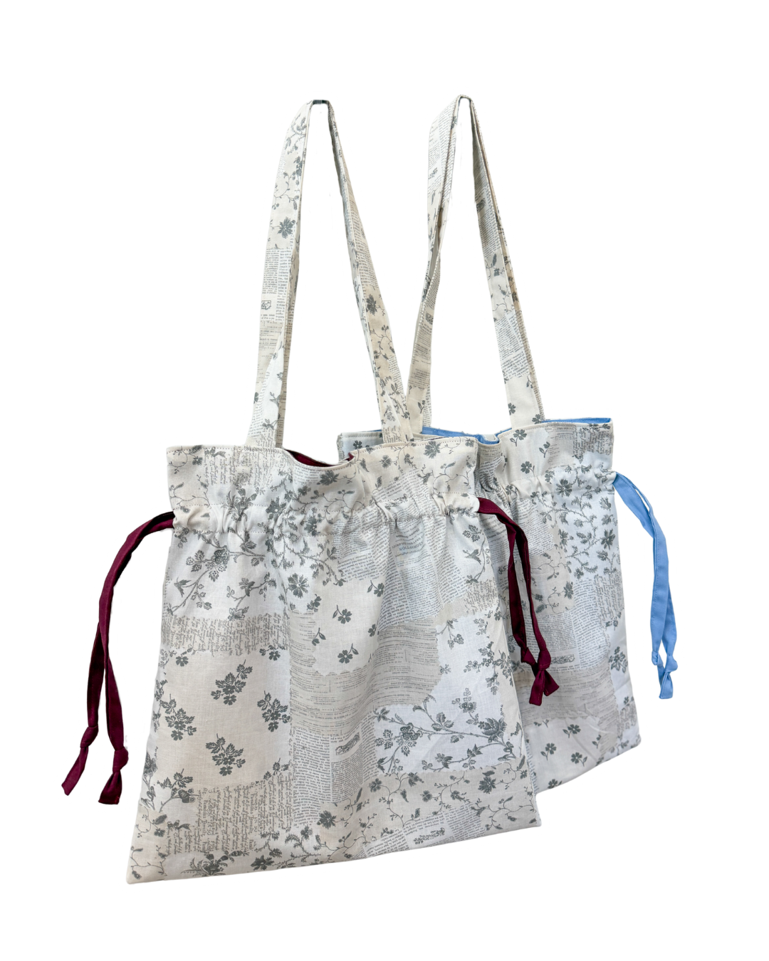 Drawstring Tote Bag, Letter Floral