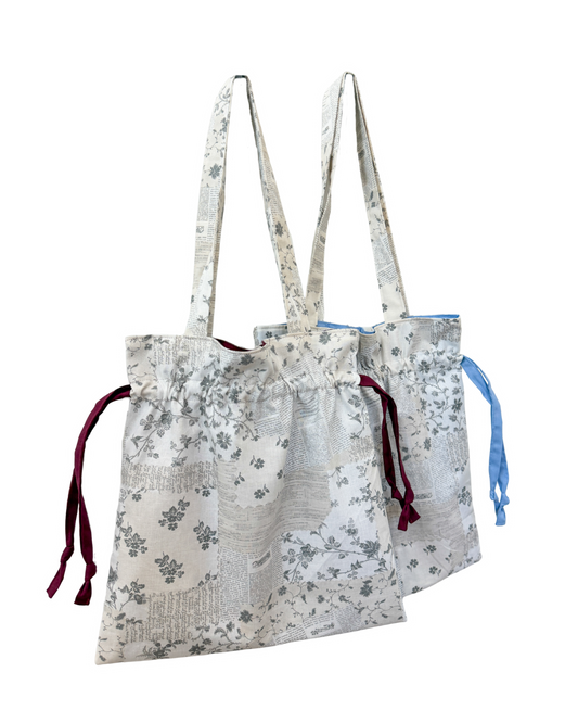 Drawstring Tote Bag, Letter Floral